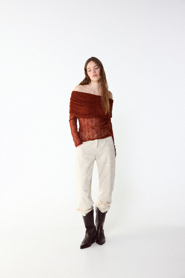 Slowlove Top descombrado lencero Marr&oacute;n