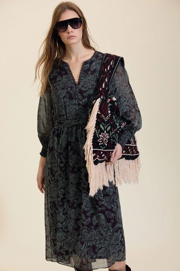 Meisie Vestido largo de gasa con estampado floral Estampado turquesa