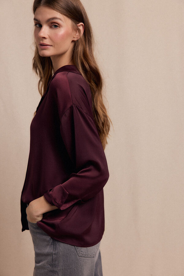 Slowlove Camisa lisa satinada Vino