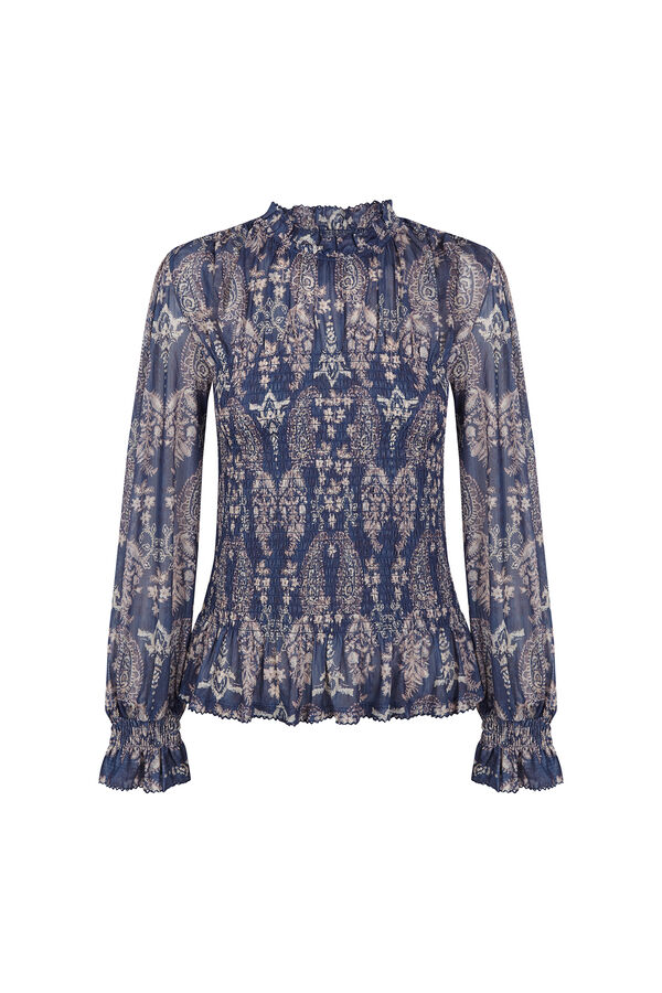 Slowlove Top tul estampado fruncido Estampado azul