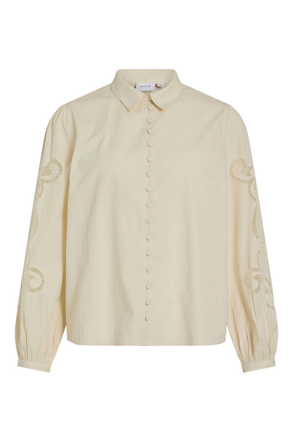 Vila Camisa con calados de algod&oacute;n org&aacute;nico Beige