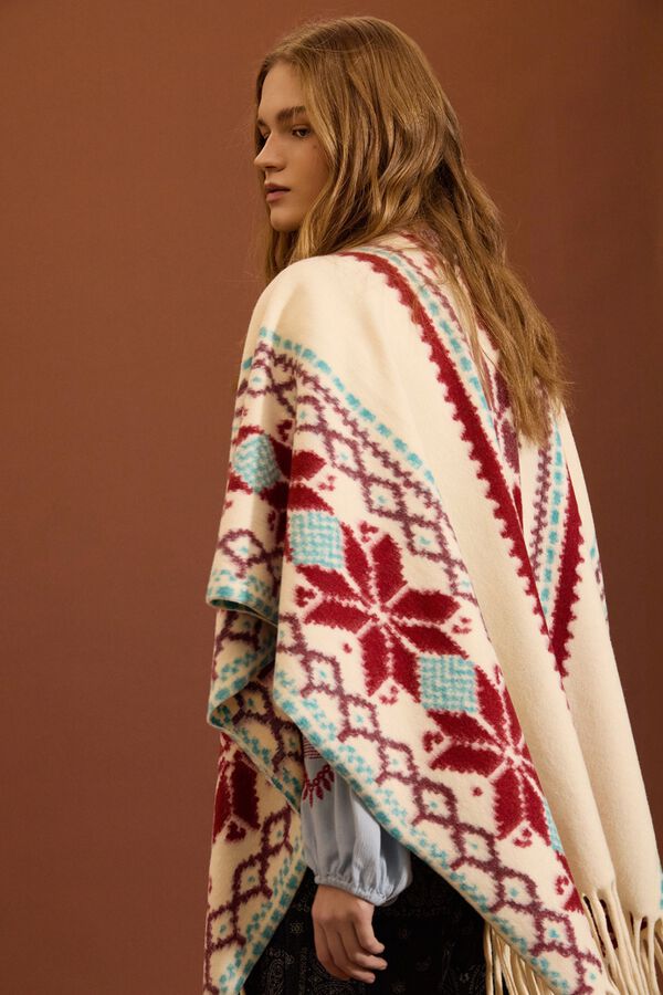 Meisie Poncho &eacute;tnico con flecos Estampado blanco