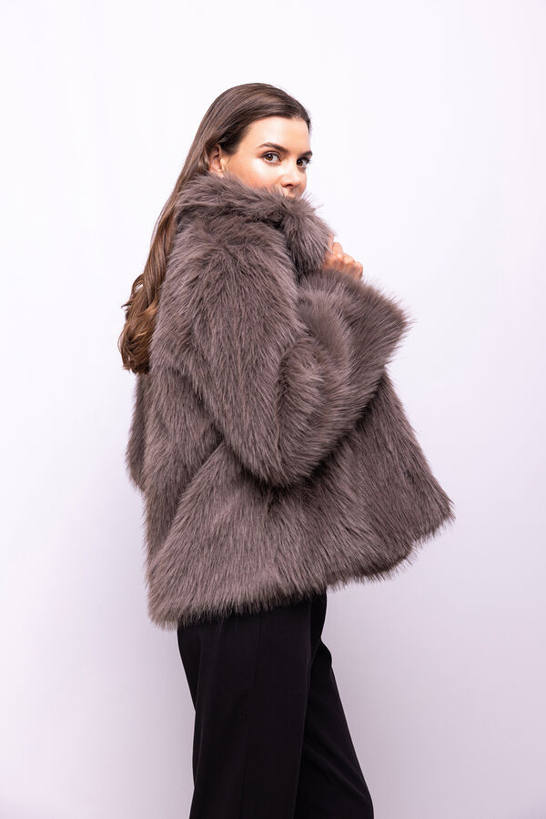 Object Abrigo efecto pelo con solapas Gris oscuro