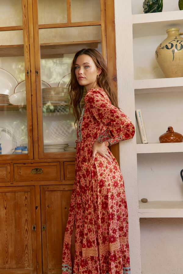 Jaase Vestido arlo largo estampado Lilliana Estampado naranja