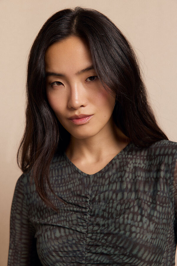 Slowlove Vestido punto estampado frunce Estampado gris