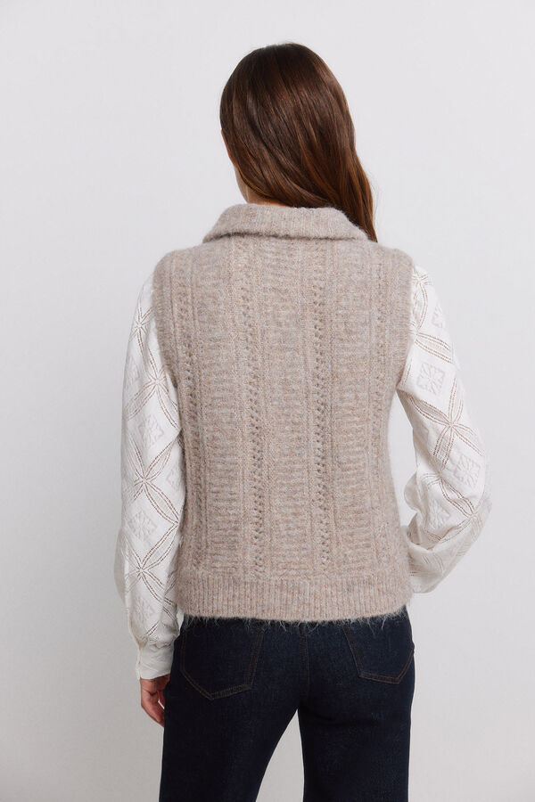 Vila Chaleco punto cuello alto Beige