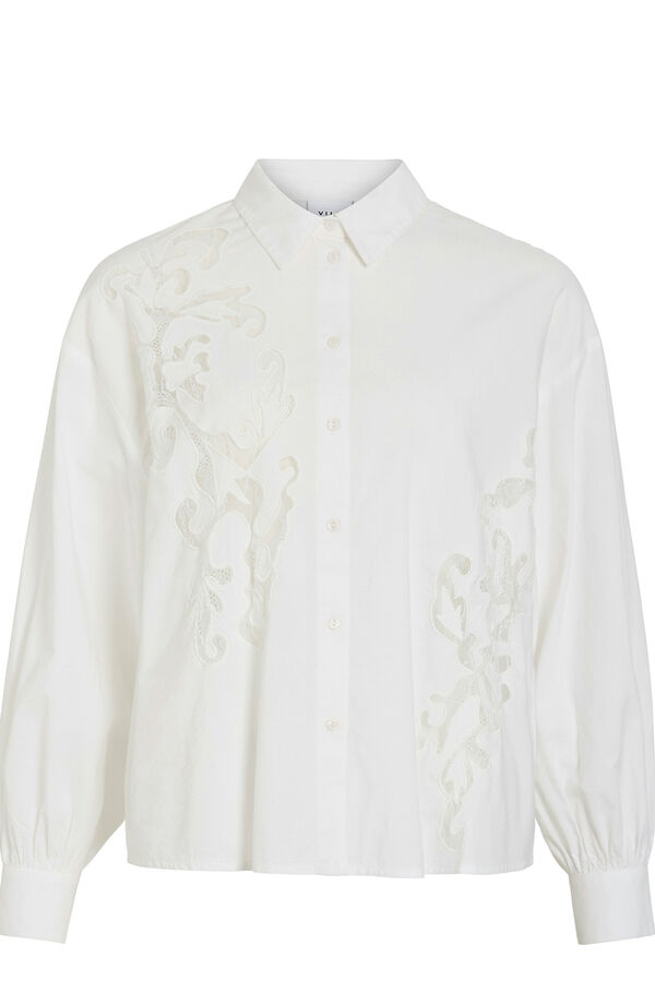 Vila Camisa de viscosa y algod&oacute;n con encaje Blanco