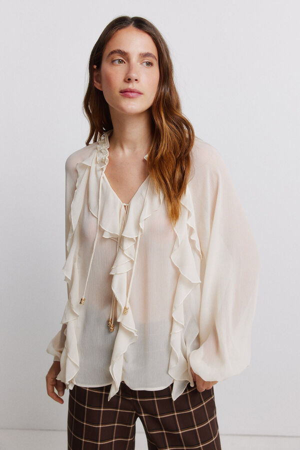 Vila Blusa fluida con volantes Marfil