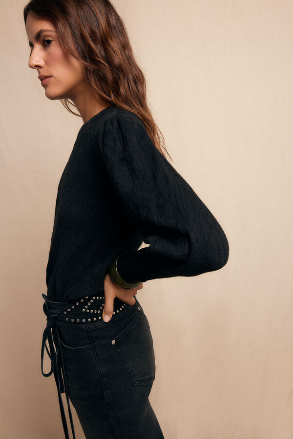 Slowlove Top estructura frunce Negro