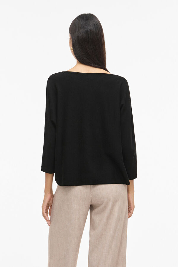 Vila Jersey fino cuello barco Negro