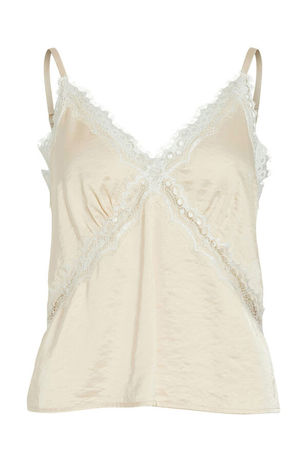 Vila Top lencero con encaje Beige