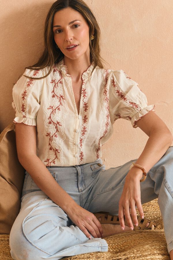 Pol&iacute;n Et Moi Blusa bordados Harper Estampado blanco