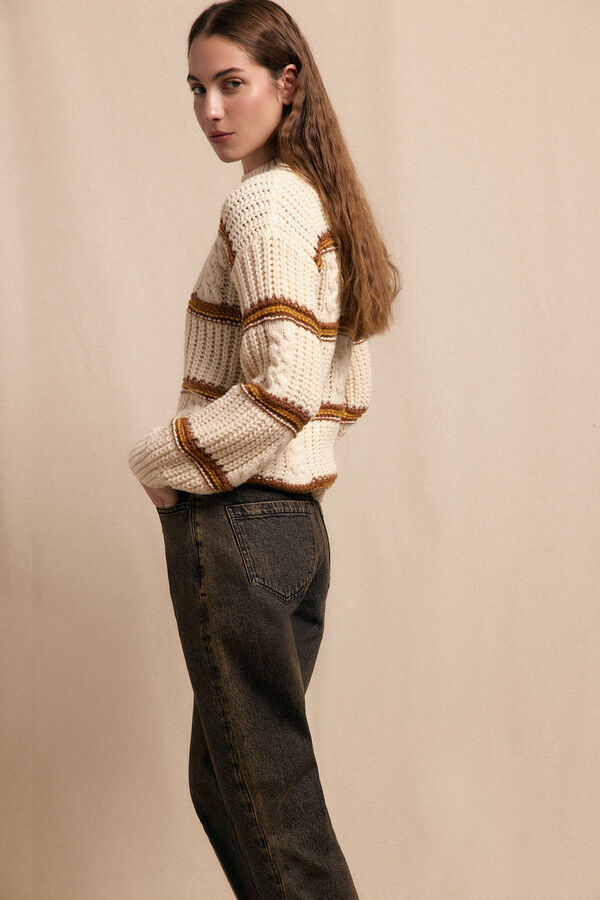 Slowlove Jersey punto perlado rayas Marfil