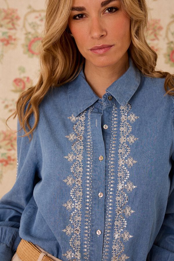 Pol&iacute;n Et Moi Camisa Denim Priscila Azul