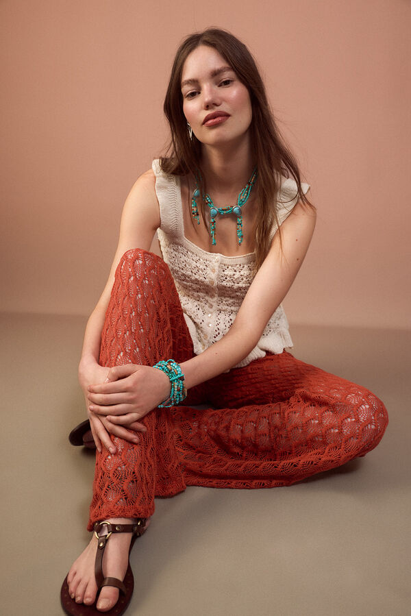 Slowlove Pantal&oacute;n de punto calado ancho Naranja