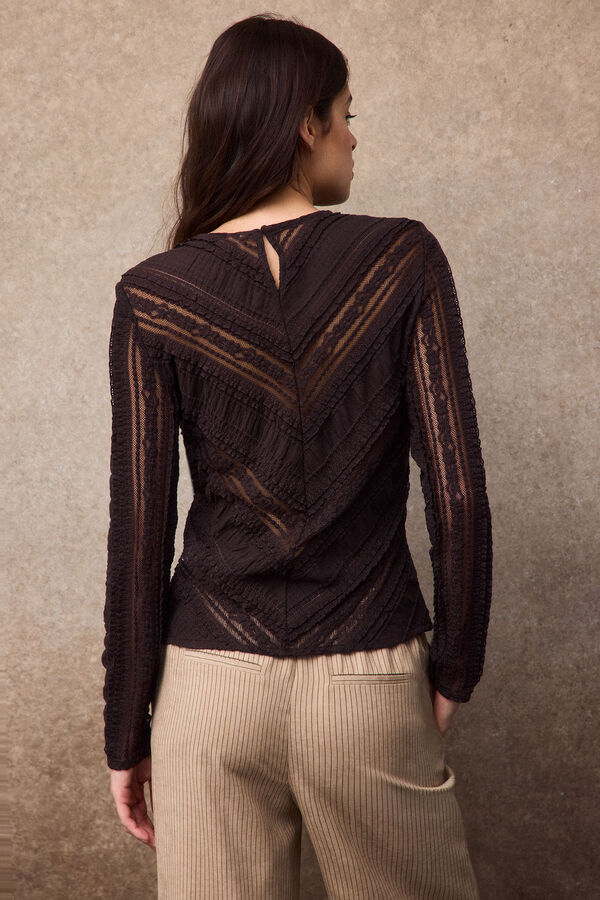 Slowlove Top encaje combinado Marr&oacute;n oscuro