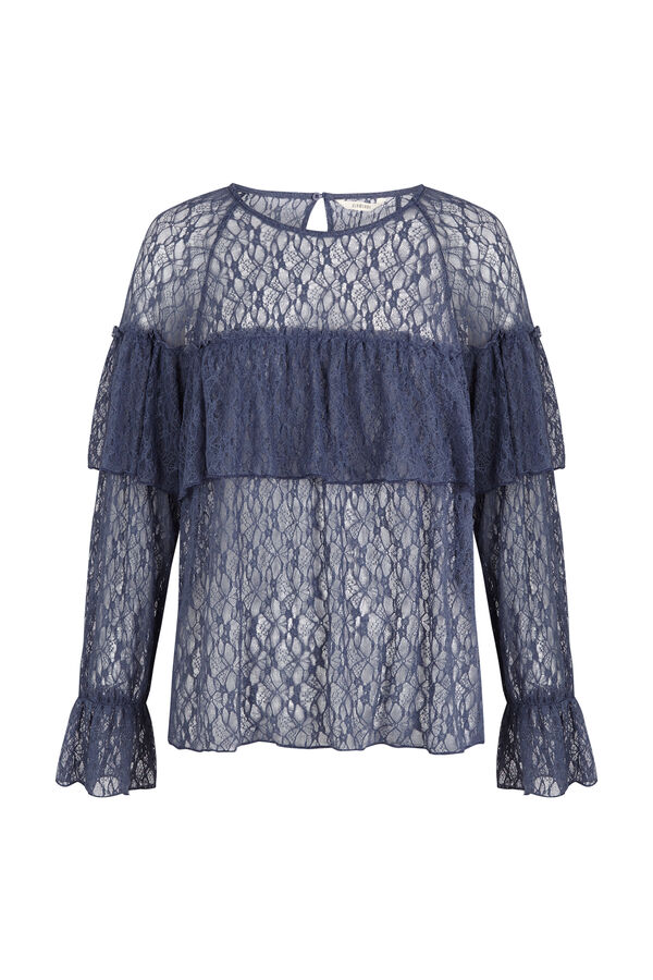 Slowlove Top encaje volante Azul
