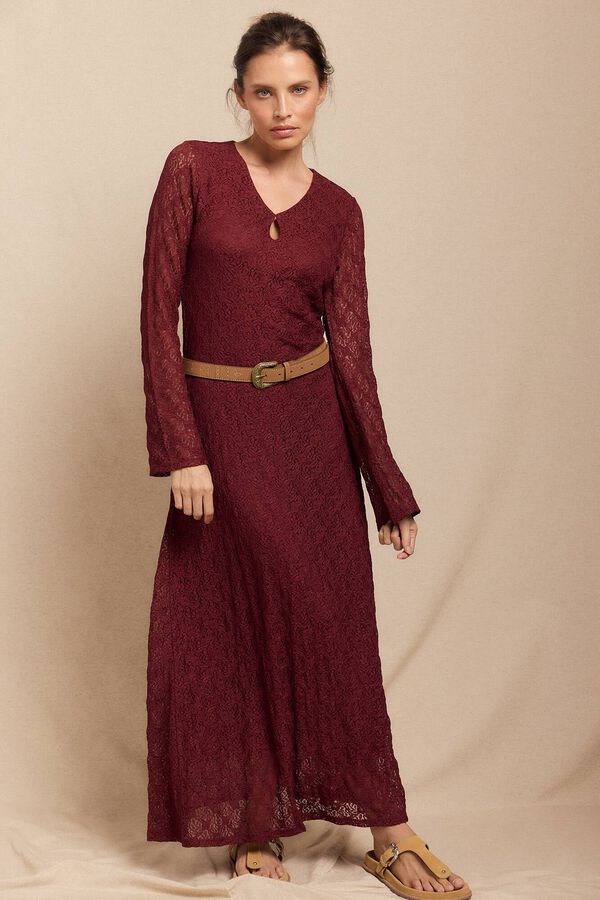 Slowlove Vestido encaje manga larga Vino