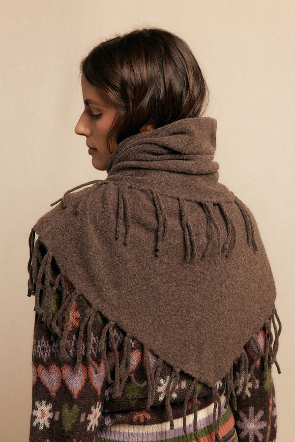 Slowlove Chal grueso flecos Marrón