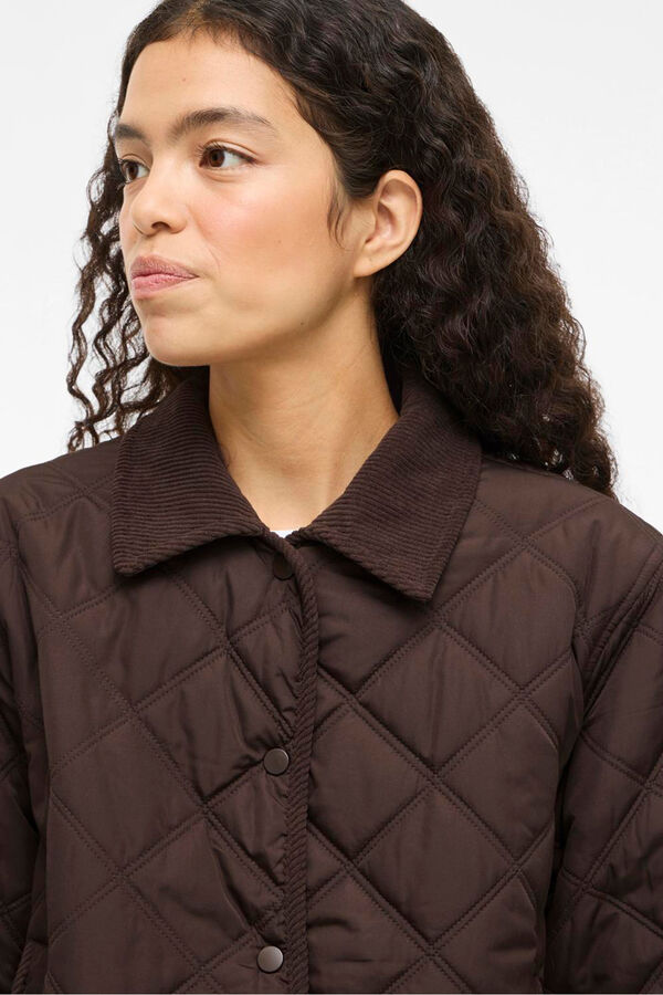 Vila Abrigo acolchado guateado con cuello de pana Marr&oacute;n oscuro