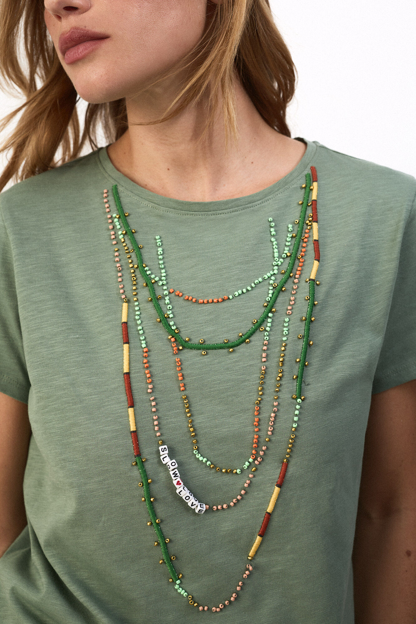 Slowlove Camiseta collar abalorios