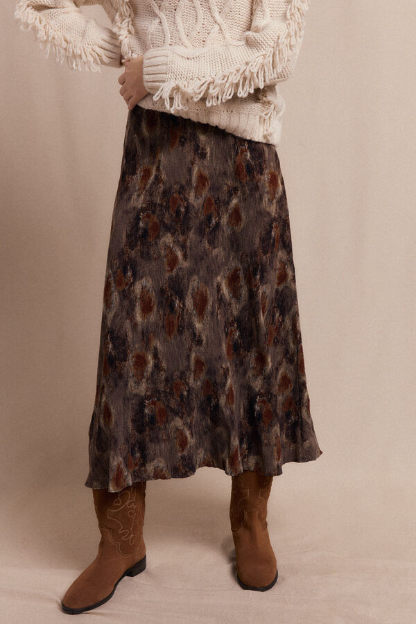 Slowlove Falda midi estampada Estampado marrón