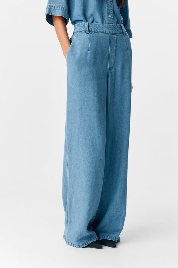 Object Pantal&oacute;n ancho tencel Azul