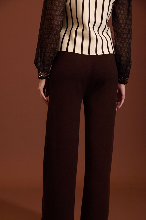 Meisie Pantalones de punto a rayas de lurex Marr&oacute;n oscuro