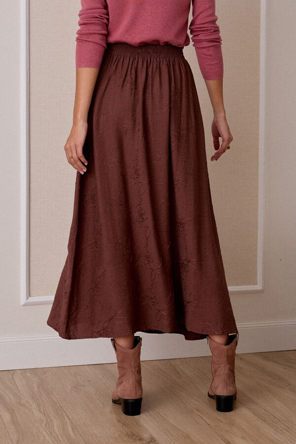 Pol&iacute;n Et Moi Falda midi bordada Marr&oacute;n