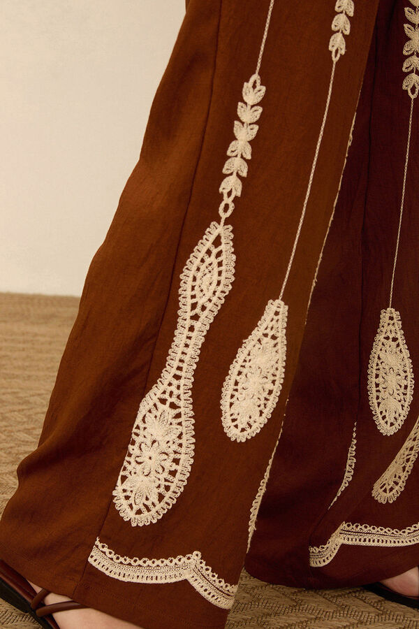 Meisie Pantal&oacute;n largo bordado Marr&oacute;n