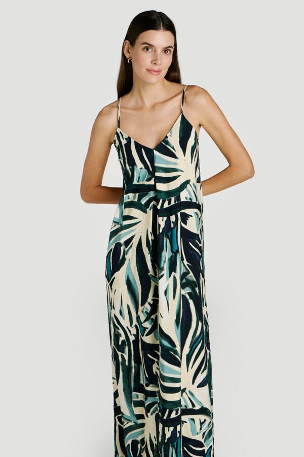 Vila Vestido largo de tirantes con viscosa Verde oscuro