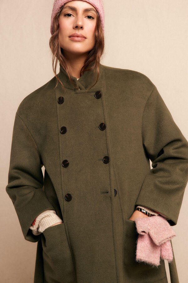 Slowlove Abrigo largo con doble botonadura Kaki