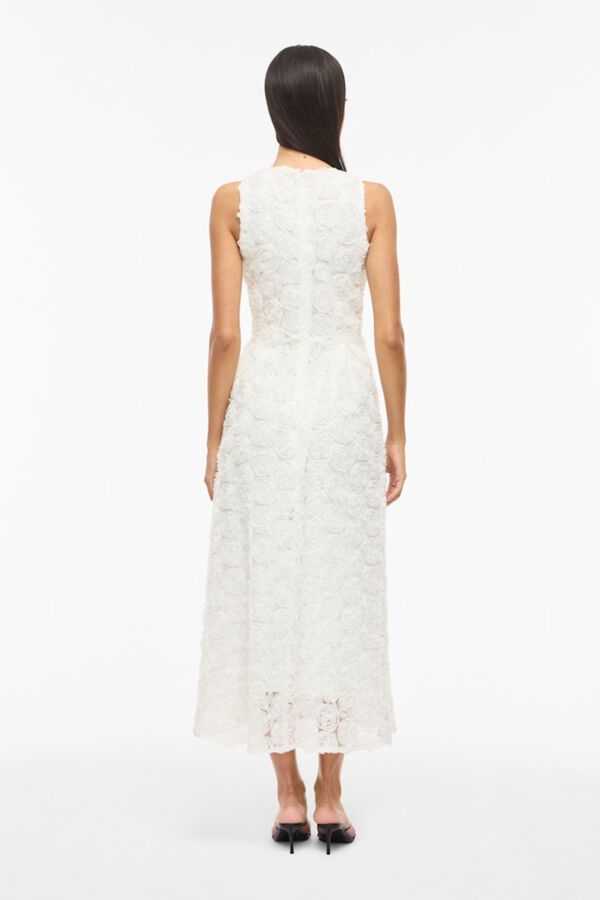 Vila Vestido midi con flores en tejido Blanco