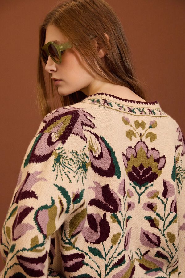 Meisie C&aacute;rdigan jacquard floral Estampado beige