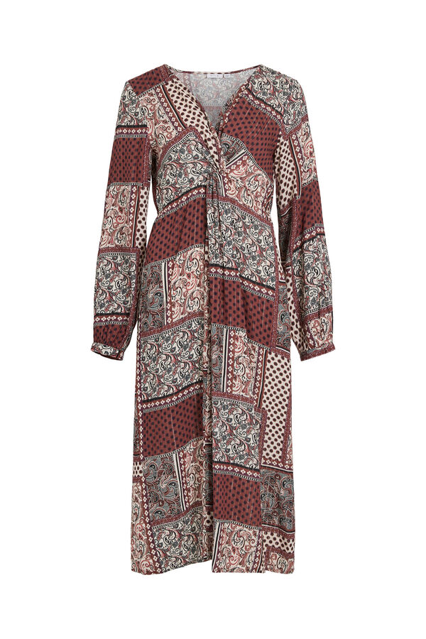 Vila Vestido midi estampado patchwork Marr&oacute;n