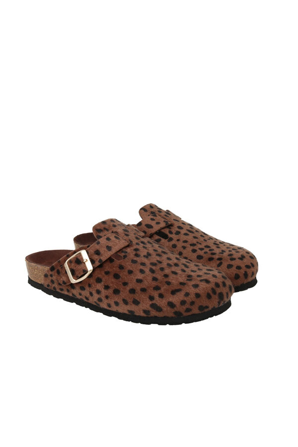 Genuins Zueco estampado cheetah Marr&oacute;n