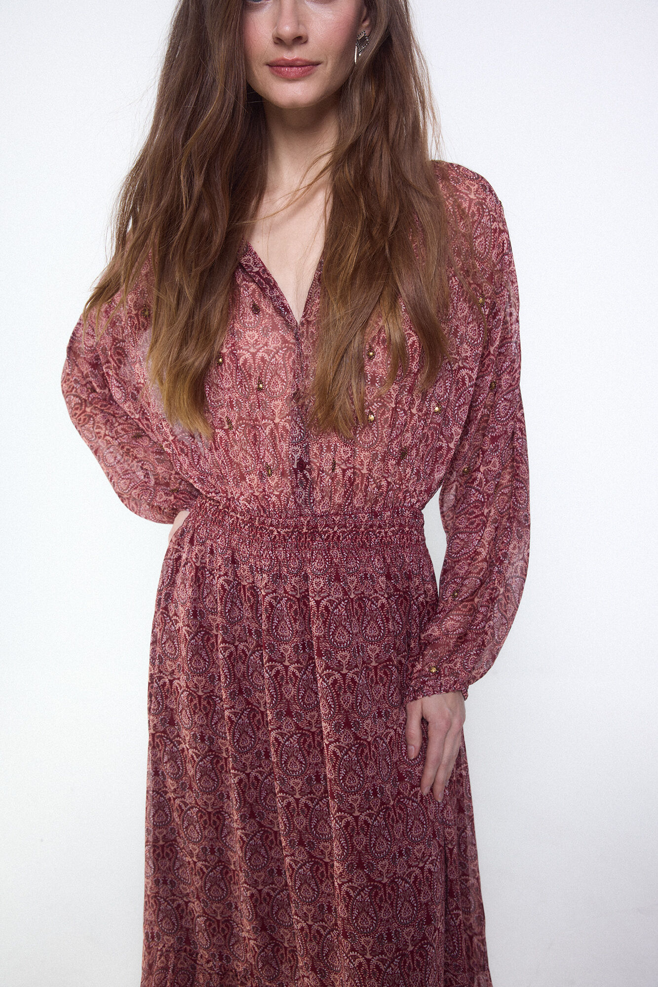 Slowlove Vestido estampado bordados pedrer&iacute;a