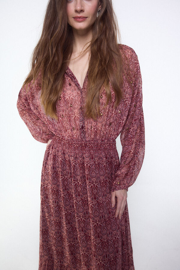 Slowlove Vestido estampado bordados pedrer&iacute;a Rojo