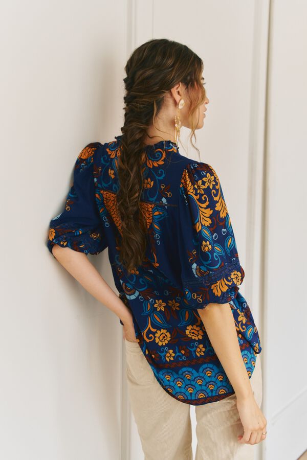 Jaase Blusa cuello mao Azul marino