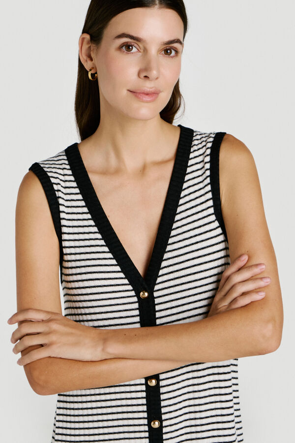 Vila Vestido midi de punto canal&eacute; abotonado Estampado blanco