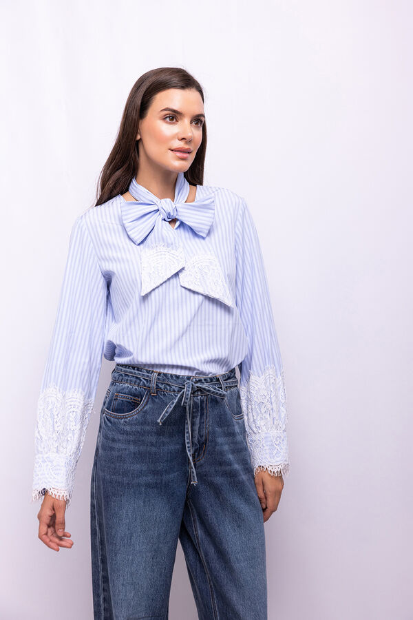 Object Blusa rayas encaje Azul
