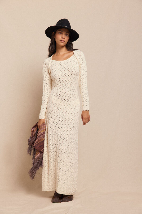 Slowlove Vestido punto calado multicolor Marfil