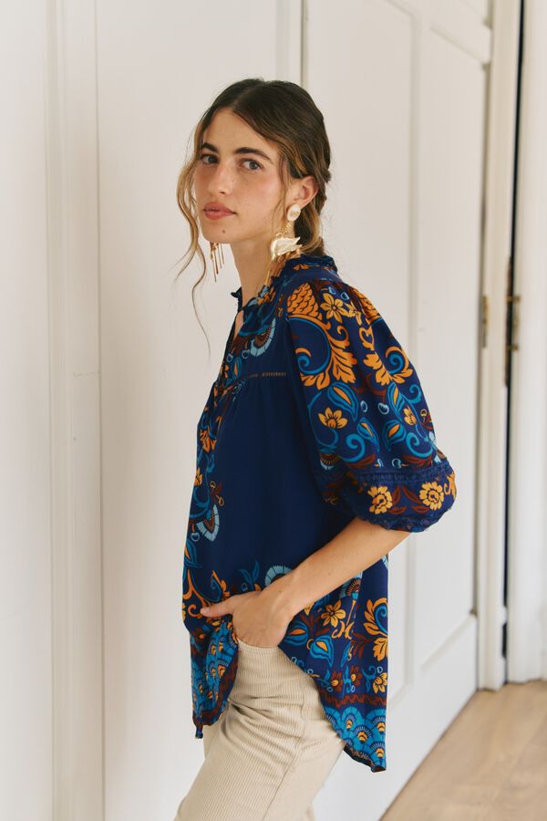 Jaase Blusa cuello mao Azul marino