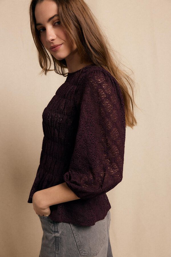 Slowlove Top estampado fruncido Granate