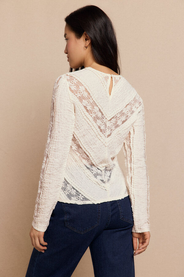 Slowlove Top encaje combinado Marfil