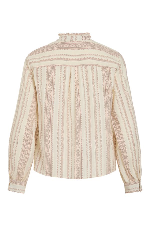 Vila Blusa estampada con cuello volante Beige