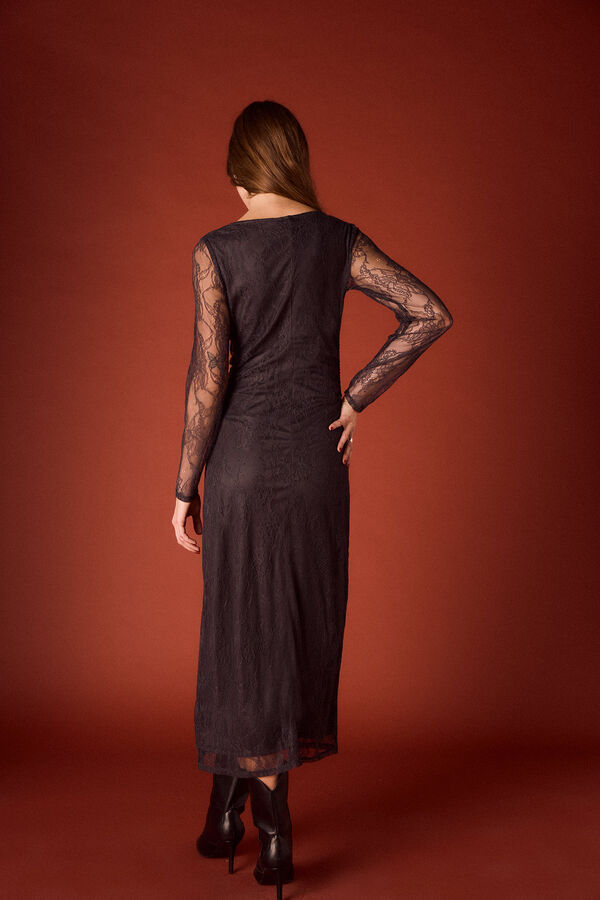 Slowlove Vestidao largo encaje Gris oscuro