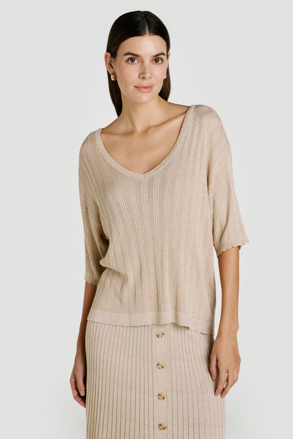 Vila Falda de punto canal&eacute; midi con l&uacute;rex Beige