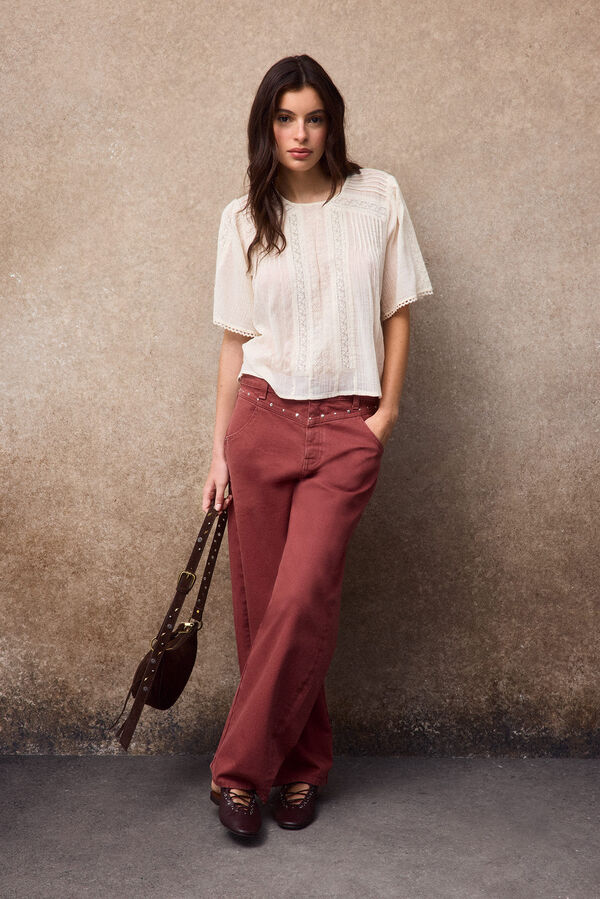 Slowlove Blusa detalles encaje Marfil
