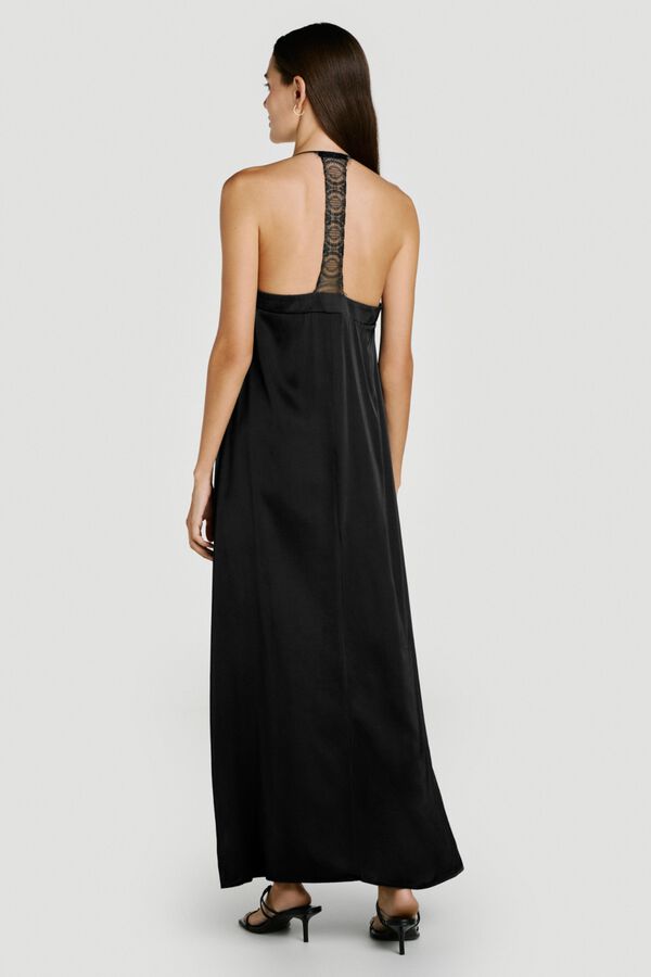 Vila Vestido largo de tirantes con encaje Negro